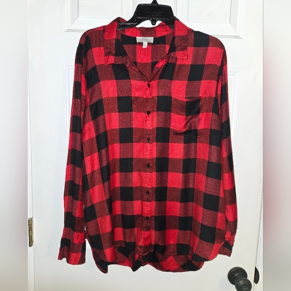 Women's Lucky Brand Red & Black Flannel with Button Back - Picture 6 of 7